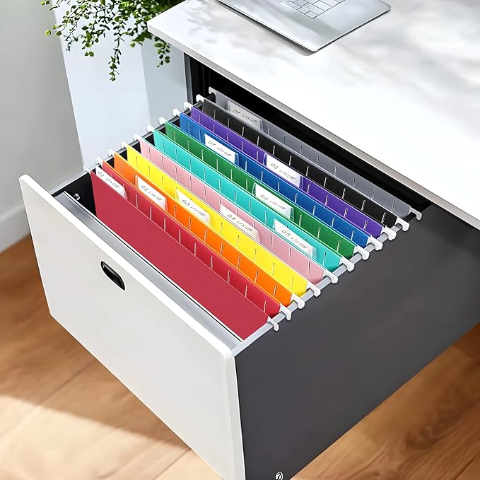 SUNEE Hanging File Folders, 6 Pack Letter Size Hanging File Folders with 1/5-Cut Tabs, Ideal for Home and Office Organization and Papers Classification,Assorted Colors