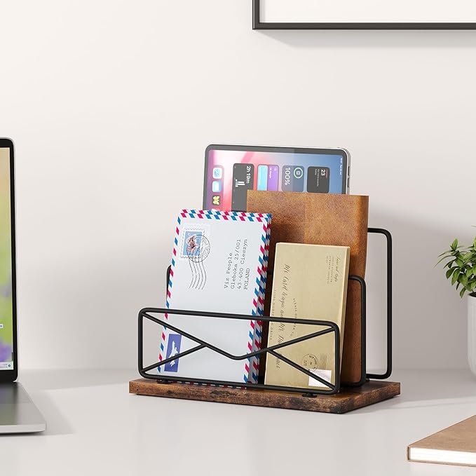 Desk Mail Organizer-with 2 Slot Matte Black Metal Desktop Mail Sorter Metal Storage File Holder Letter Sorter Organizer for Home or Office Desktop