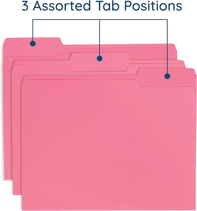 100 Blue Summit Supplies Pink File Folders, Letter Size with 1/3 Tab, Durable 11pt Paper, Pink File Folder 100 Pack, Holds Letter Size Documents