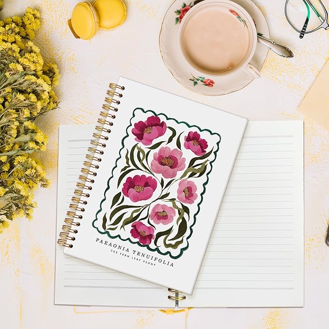 MOFUYU Flower Notebook,Plant Hardcover Spiral Notebook,Journal for Women,Rustic Spring Floral Cottagecore Notebook Journal for Work Office School Student Teacher. 5.5x8.3 Inch