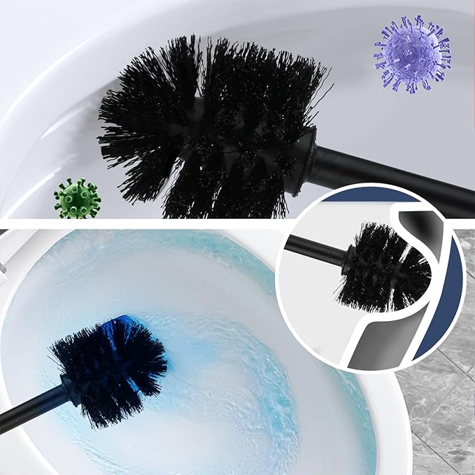 Toilet Brush and Holder Set of 2 | Great Value 2-Pack for Multiple Bathrooms | Sturdy Reinforced Handle for Durability | Discreet Enclosed Caddy | 360° Deep Cleaning Bristles | (White)