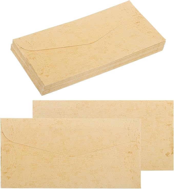 MECCANIXITY 48 Packs Envelopes Vintage Stationery Warm Orange Yellow Stationery Old Fashion Paper for Letter Writing, Invitations, Wedding-9 x 4 Inch