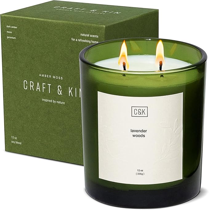 Craft & Kin Lavender Candle | 12oz Premium Lavender Woods Fall Scented Candles for Men and Women | Made with Natural Soy | Nature Collection