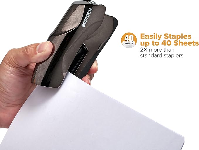 Bostitch Office Heavy Duty Stapler, 40 Sheet Capacity, No Jam, Half Strip, Fits into the Palm of Your Hand, For Classroom, Office or Desk, Black Chrome