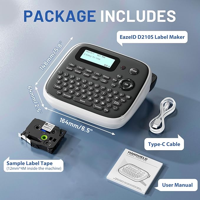 D210S Label Makers, Label Maker Machine with-Tape, Label Maker Waterproof-Labels, Kids Labeler Machine with-Tape 12mm 0.47 Laminated White, Portable Labeling Machine for Home School Office