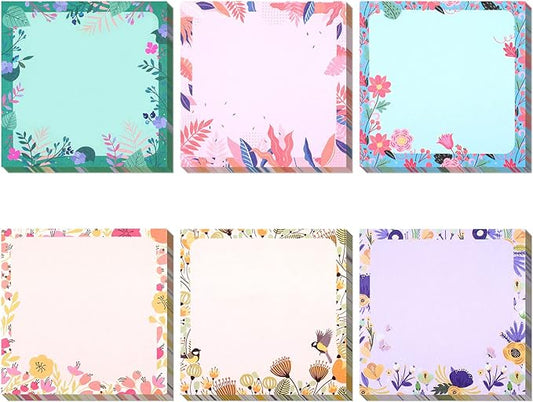 Zonon 12 Pads Cute Flower Sticky Notes 3'' x 3'' Summer Floral Sticky Memo Notes 6 Styles Floral Notepads for School Office Tea Party Gift Birthday Baby Shower Party Favor Notepads Message Reminder