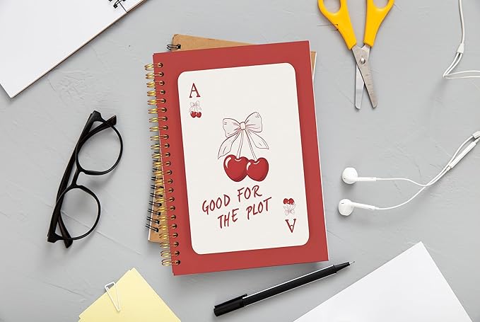 Coquette Red Bow Cherry Notebook Journal, Preppy Aesthetic Journal Notebook for Note Taking Work, Girly Notebook, Preppy Gifts For Women, Red Office Supplies, Spiral Notebook 5.5x8.3inch