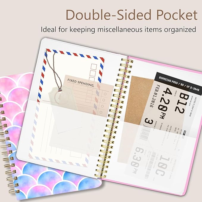 Cute Spiral Notebook journal A5 Aesthetic Pretty Floral Design for Women Girls Kawaii with Pocket, 8.5 x 5.7 inch, Pink Scale