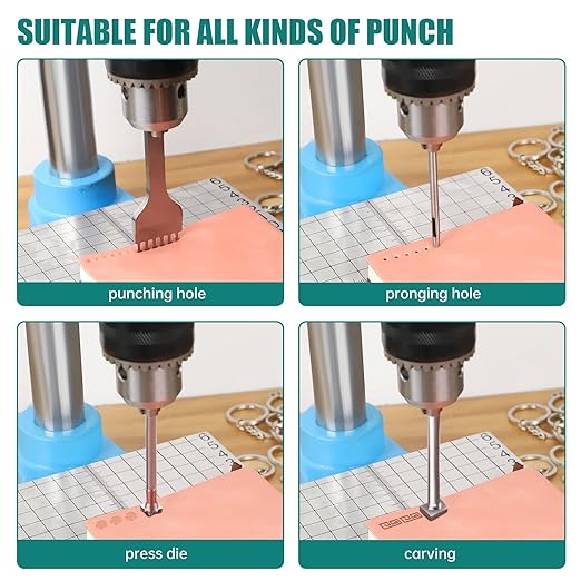 FASTTOBUY Leather Hole Puncher Hand Punching Machine Manual Press Puncher Punch Tools for DIY Leather Craft Punching Holes and Forming Pressing(with Chuck, PP Plate,Aluminum Plate)