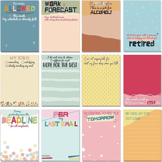12 Pcs Funny Sticky Notes for Work 4x3 Inches Sarcastic Self Adhesive Notepads Novelty Memo Note Pads for Office Coworker Gifts Employee Appreciation Supplies (Office,Classic Colors)