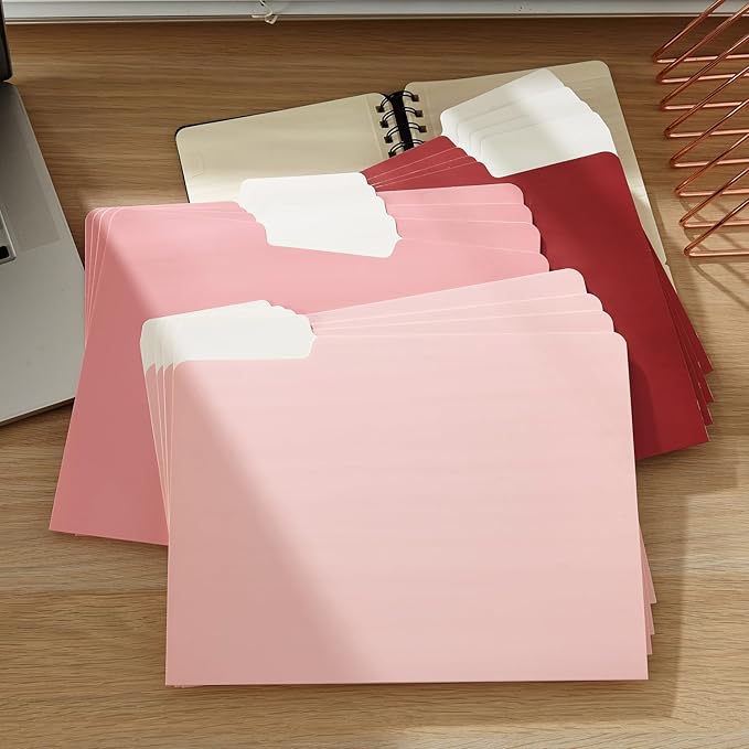 Y YOMA 12 Pack Colored File Folders Letter Size Gradient File Folder with 1/3-Cut Tab Cute Pretty Decorative Heavyweight Filing Folder File Organizers for Office School Home Desktop, Cute Pink