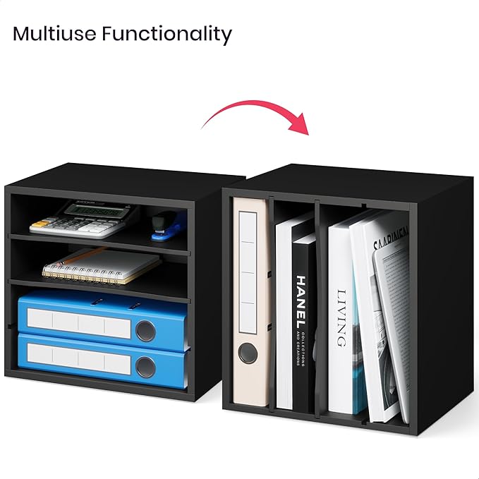 Ballucci 4-Tier Paper Organizer for Desk, Stackable Tray, Desk Storage Organizer Shelves, Stacking Letter Paper Tray Sorter for Classroom Office, Black