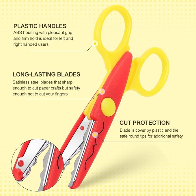 UCEC Craft Scissors - Decorative Edge, 6 Pack, Rainbow Color, Zig Zag Pattern, Scrapbooking & Fancy Scissors for Crafting