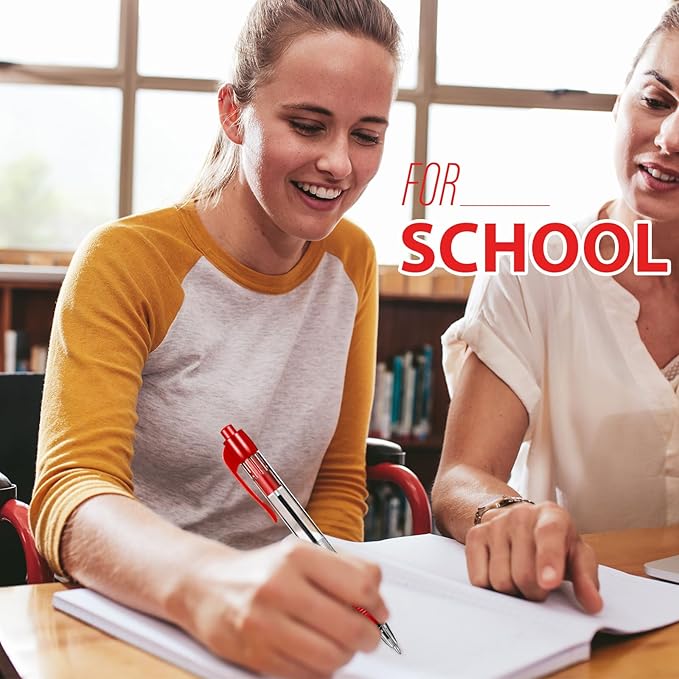 Fainne 200 Pack Retractable Ballpoint Pen 1.0 mm Medium Point Refillable Smooth Click Writing Pens With Grip for Work Journal Writing Office School Supplies (Red Ink)