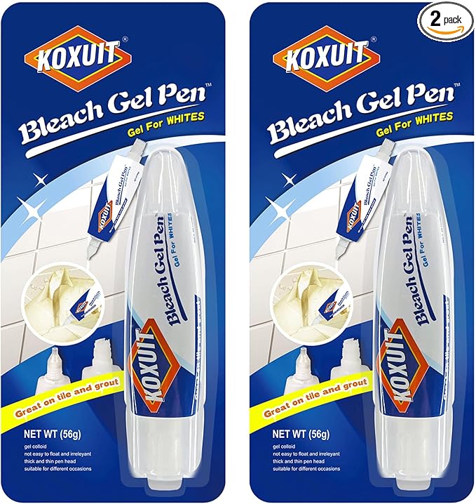 Portable Dual-Tip Bleach Pen for White Clothes & Grout - Travel-Ready 2-in-1 Gel Applicator with Brush Head, Non-Drip Cleaner for Bathroom Lines & On-The-Go Use (Milky White)2PCS.