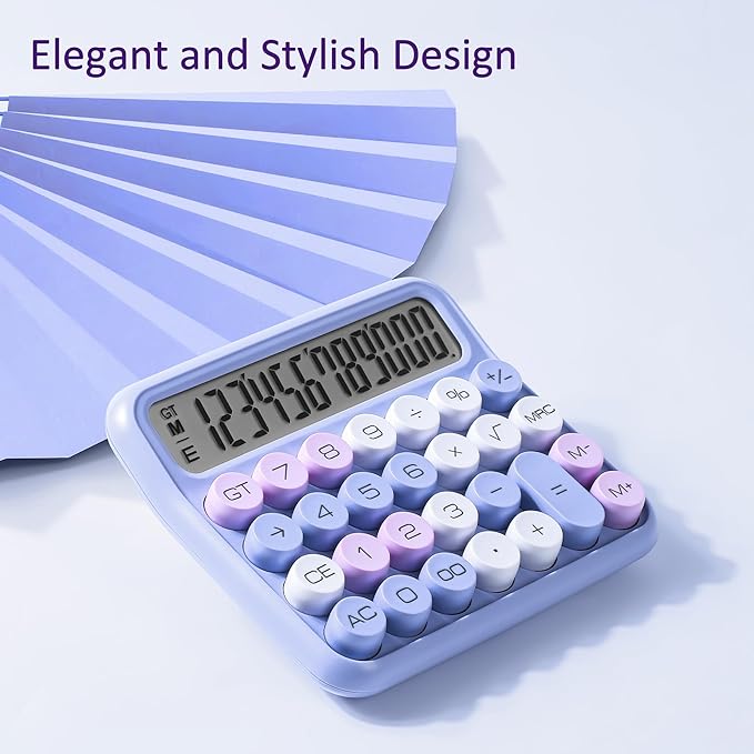 VEWINGL Mechanical Switch Calculator, 12 Digit Large LCD Display and Buttons, Great for Everyday Life and Basic Office Work, with Battery