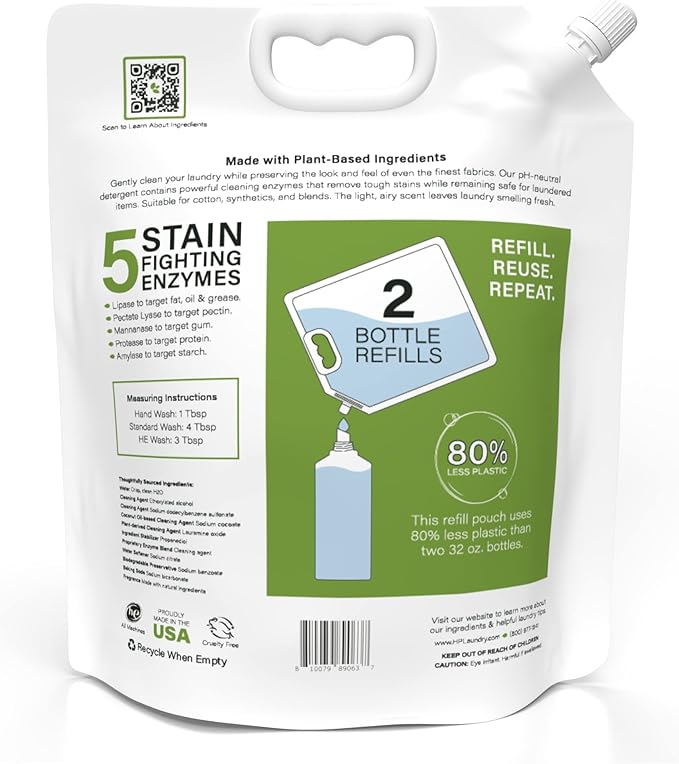 Heritage Park All-Purpose Shore Breeze, Lightly Scented, pH-Neutral Laundry Detergent - Stain-Fighting Enzymes, Ultra Concentrated (64 fl oz Refill Pouch)