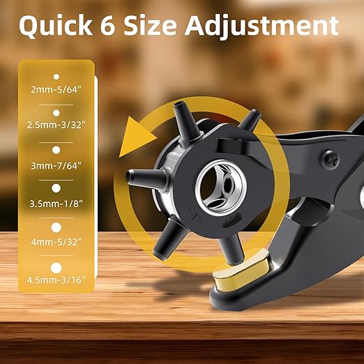 Deli 10" Leather Hole Punch Tool – Heavy Duty Rotary Belt Hole Puncher & Leather Punch Tool for Belts, Straps, Watch Bands, Dog Collars, Shoes, DIY Crafts