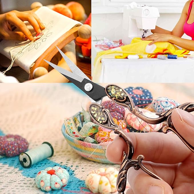 BIHRTC 4.5 Inch Small Vintage Embroidery Scissors with Artificial Leather Cover Stainless Steel Pointed Tip Shears Mini Scissors for Needlework Threading Craft DIY Tools Art Work Everyday Use