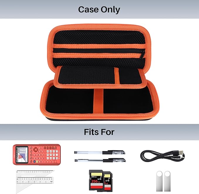 Hard Case Replacement for Texas Instruments TI-84 Plus CE/TI-84 Plus/TI-Nspire CX II CAS/TI-Nspire CX II/TI-83 Plus/TI-89 Titanium/TI-85 / TI-86 Color Graphing Calculator (Black+Orange Case)