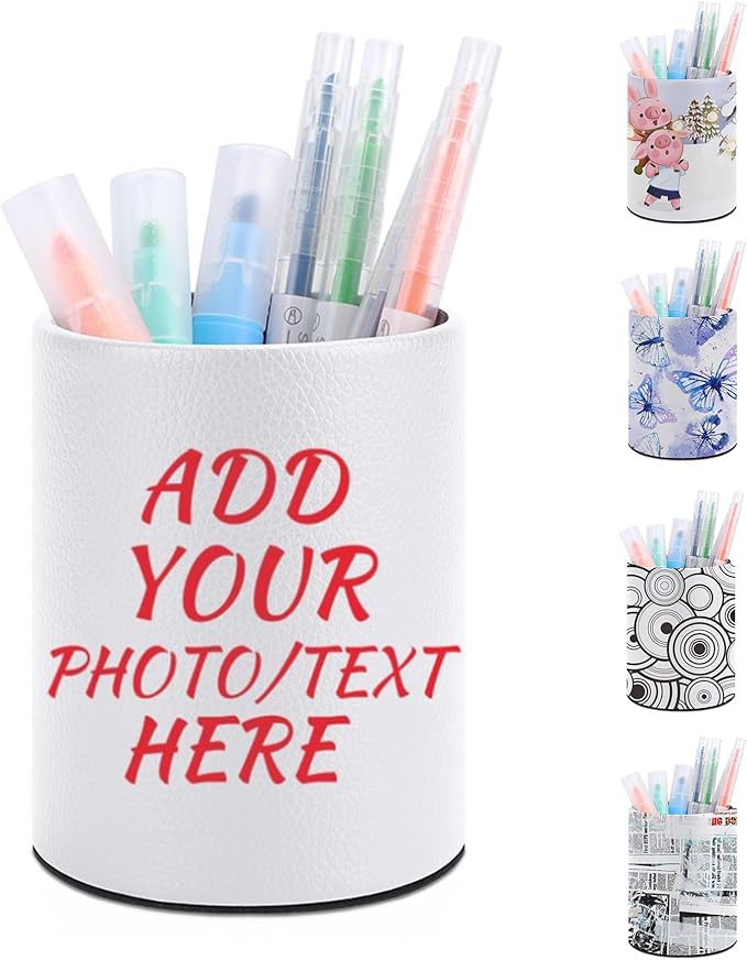 Custom Picture Logo Text Personalized Pen Holder - Office Pen Organizer Control Storage Box Desk Organizer Makeup Brush Holder for Home - Circular Pen Holder
