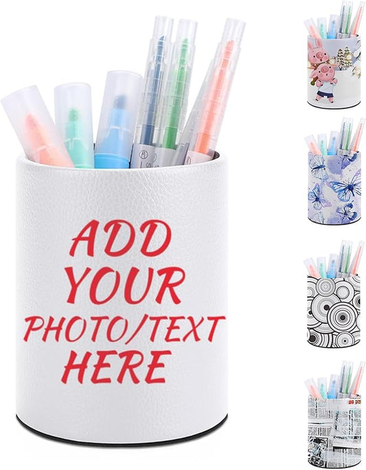 Custom Picture Logo Text Personalized Pen Holder - Office Pen Organizer Control Storage Box Desk Organizer Makeup Brush Holder for Home - Circular Pen Holder