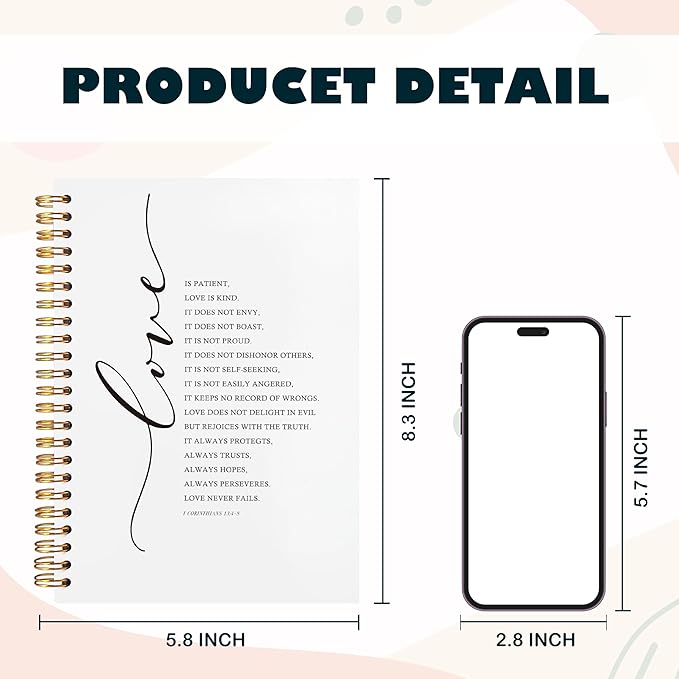 BearCake 1 Corinthians 13 Love Never Fails Christian Notebook Journal, Christian Gifts for Women Men, Bible Notebooks for Note Taking, Bible Journaling Notebook, Hardcover Spiral Notebook 5.5x8.3