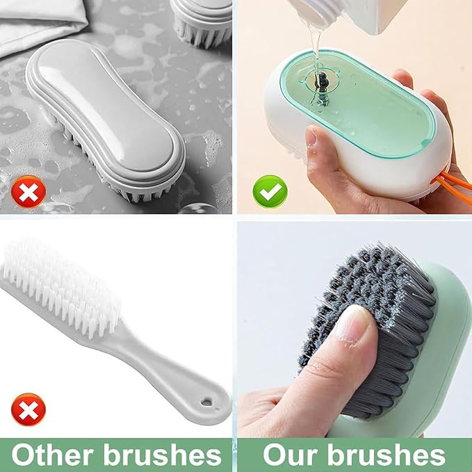 2 in 1 Multifunction Cleaning Brush, Multifunctional Cleaning Brush with Soap Dispenser, Liquid Filled laundry Brush, Household Cleaning Clothes Shoes Brush with Liquid Box (Green+White)