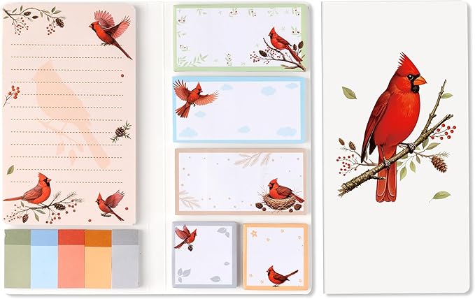 B1ykin Sticky Notes Set, Animal Theme Cute Self-Stick Notes Pad Teacher Appreciation Gifts， Self-Adhesive Writing Memo Pages Sticky to Do Notepad for Kids Employee School Office (Cardinal)