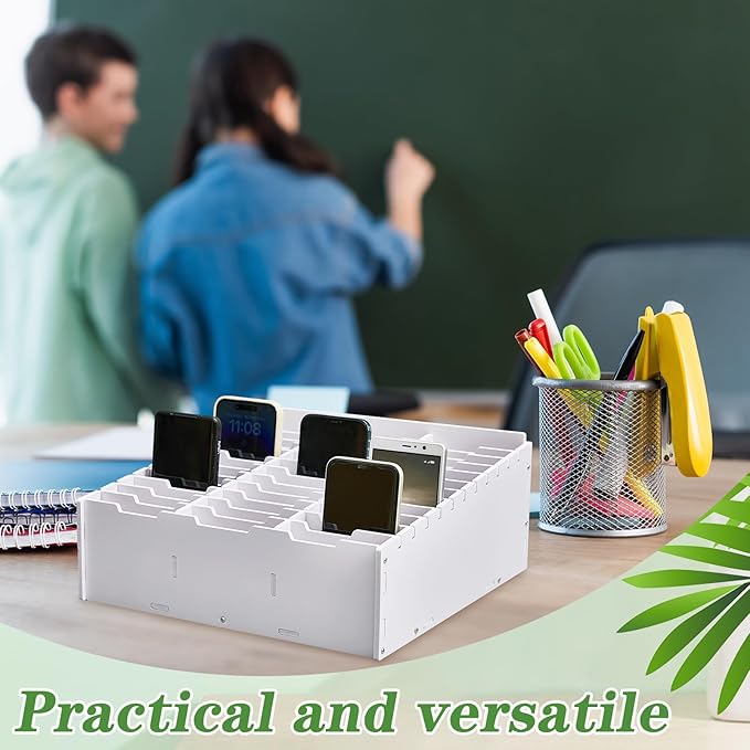 Ctosree 2 Pcs Cell Phone Holder School Desk Calculator Storage Box Holder Case Multifunctional Classroom Caddy Cell Phone Organizer (15.35 x 12.22 x 4.45 Inch)