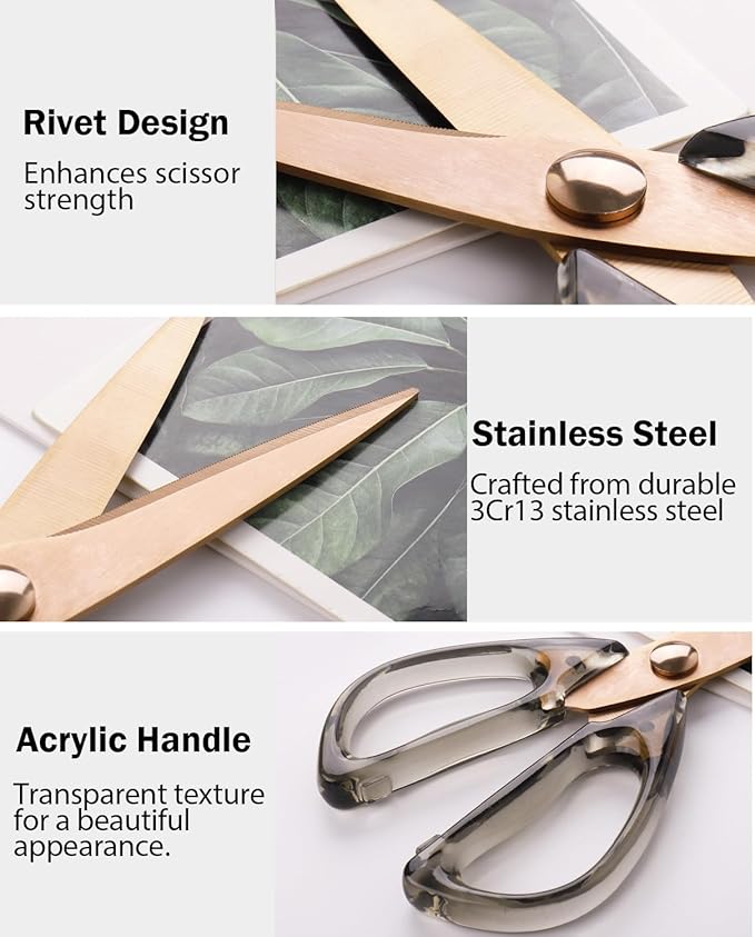 Kitchen Scissors All Purpose, ARCHIKING Kitchen Shears Cooking Scissor, Meat&Poultry Shears,Acrylic Handle Stainless Steel Utility Scissors with Comfort Grip Everyday Use (Brown)