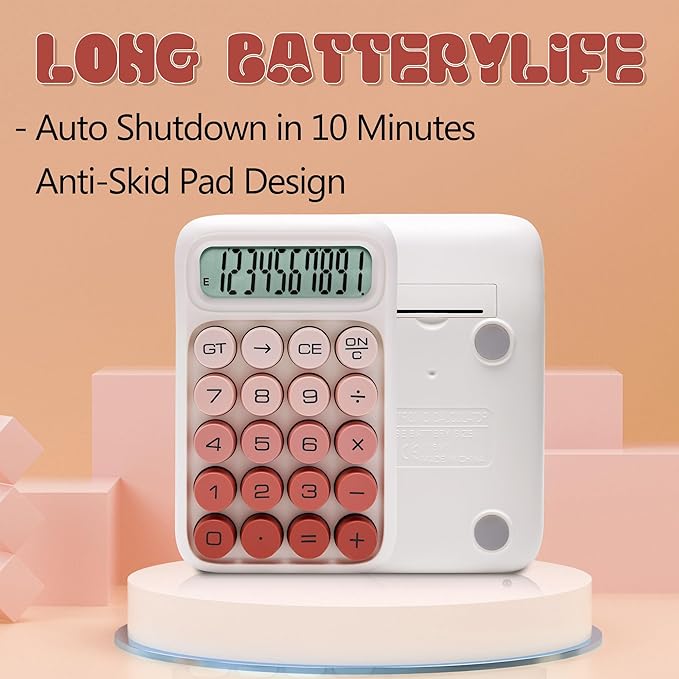 Mechanical Switch Calculator, 10 Digits, Large LCD Display, Purple, Big Buttons, Aesthetic