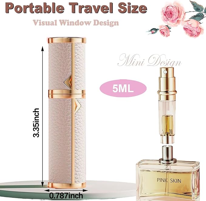 Perfume Travel Refillable Atomizer mini spray travel perfume bottle，Mini Cologne Dispenser refill bottle，5ml Comes in gift box Genuine Leather Bottom-Filling Fragrances Perfume Atomizer(White)