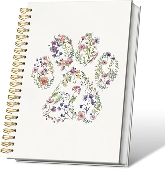 Floral Dog Paw Journal Notebooks, Dog Pet Lovers Gifts College Ruled Notebooks for Note Taking, Dog Mom Gift Journal Journaling, Spiral Notebook 5.5x8.3