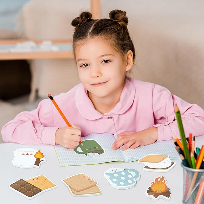 CJiangpo 30Pcs Marshmallow Sticky Notes - 600 Sheets Cute Self Stick Notepad Memo Pads Funny Cartoon Page Markers for Classroom Rewards Teacher Student Supplies Camping Themed Gift for Kids