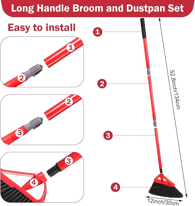 Gerrii 5 Set Broom and Dustpan Combo Set 52.8 Inch Height Broom and Dustpan Set for Home Angle Kitchen Broom Dustpan Cleaning Set for Indoor Kitchen Lobby Office Garage Floor Sweeping