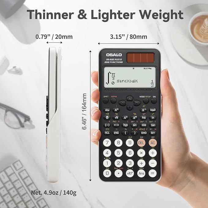 OSALO Scientific Calculator 252 Functions 2-line Written Display & Battery Solar Calculators for Secondary Students (OS-82ES-2)