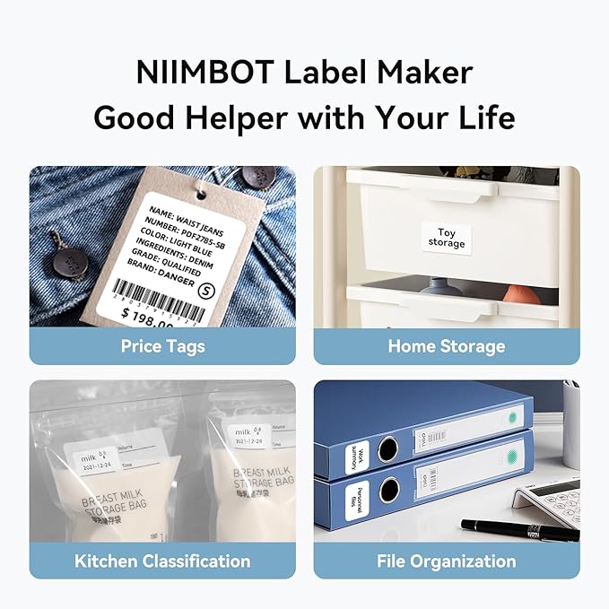 NIIMBOT B1 Label Maker Machine with Tape, 2 Inch Portable Sticker Printer for Home School & Small Business, Compatible with Phones & PC, Blue White
