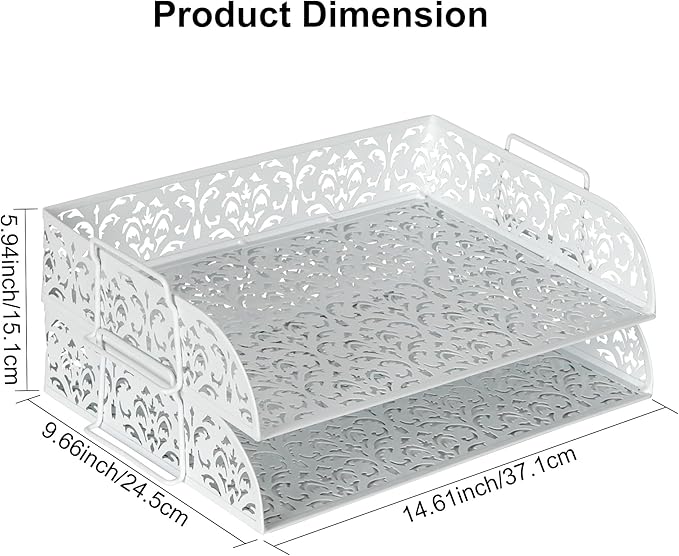 EasyPAG Paper Organizer for Desk 2 Tier Stackable Paper Tray for A4 Legal Size Folders Metal File Storage Desktop Organizer for Home Office School Teacher, White