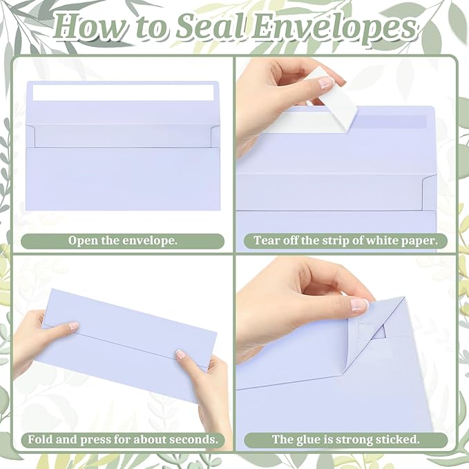 Mulbozy 50 Pcs Light Purple #10 Business Envelopes, Self Seal Standard Envelopes, Windowless Business Mailing Envelopes for Office Checks Letters Invoices Statements Wedding, Size 4-1/8 x 9-1/2 inch