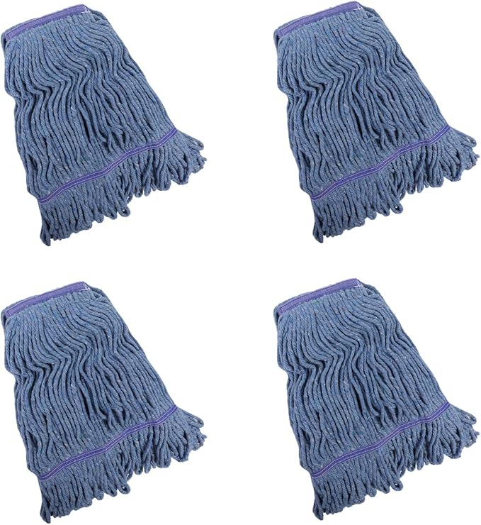 SLNNROA Blue Commercial Mop Head Replacement , Heavy-Duty Reusable and Washable Loop End Mops for Industrial Floor Cleaning on Hardwood and Concrete (4 Pack)