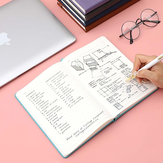 CAGIE Lined Journal Notebook for Women Hardcover Leather Journaling Notebook, 256 Pages A5 Notebook Journals for Writing Work Girls Diary, 5.7"x8.3"