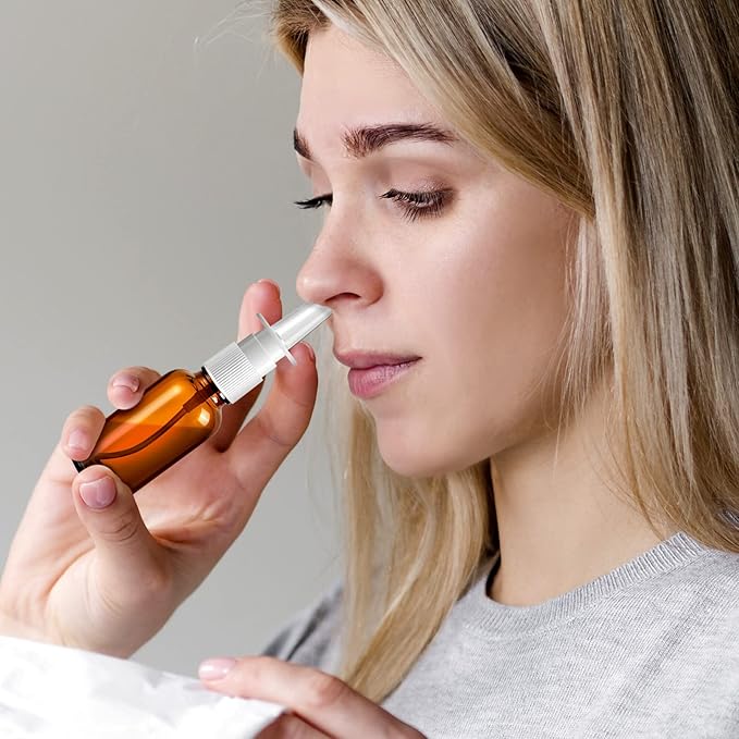 60 Pcs Nasal Spray Bottle Empty, Brown Glass Refillable Fine Mist Nasal Spray Bottles with 12 Funnels and 12 Labels (30ML/1oz)