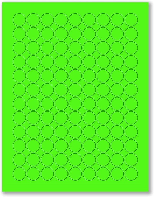 NextDayLabels - 8-1/2 x 11 Neon Color High Light Fluorescent Labels for Laser & Inkjet Printer (Green Fluorescent, 3/4" Round - 108 Per Page | 2700 Labels)