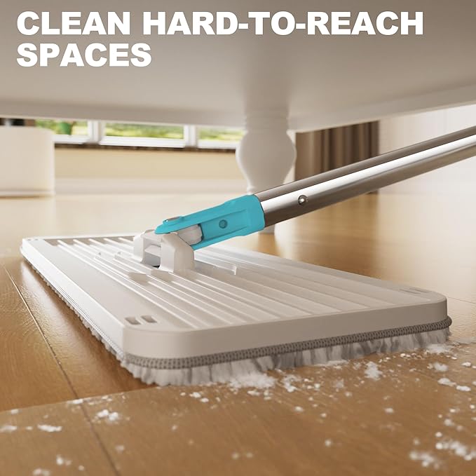BEJOMOP Mop and Bucket Set with Wringer, Turquoise-Cyan Wall Mop Cleaner with Long Handle, Squeeze Flat Mop and Bucket System, Dry & Wet Dust Mop for Household Floor Cleaning with 2 Microfiber Mops