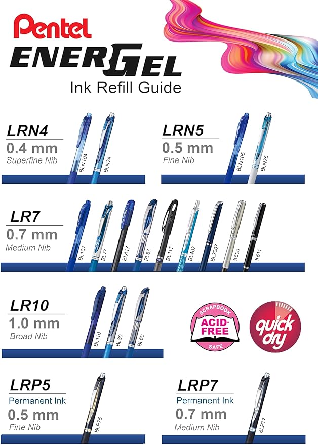 Pentel Refill Ink for EnerGel RTX Retractable Gel Pen, 12 Pack, 0.7mm, Medium Point, Navy Blue (LR7-CA)