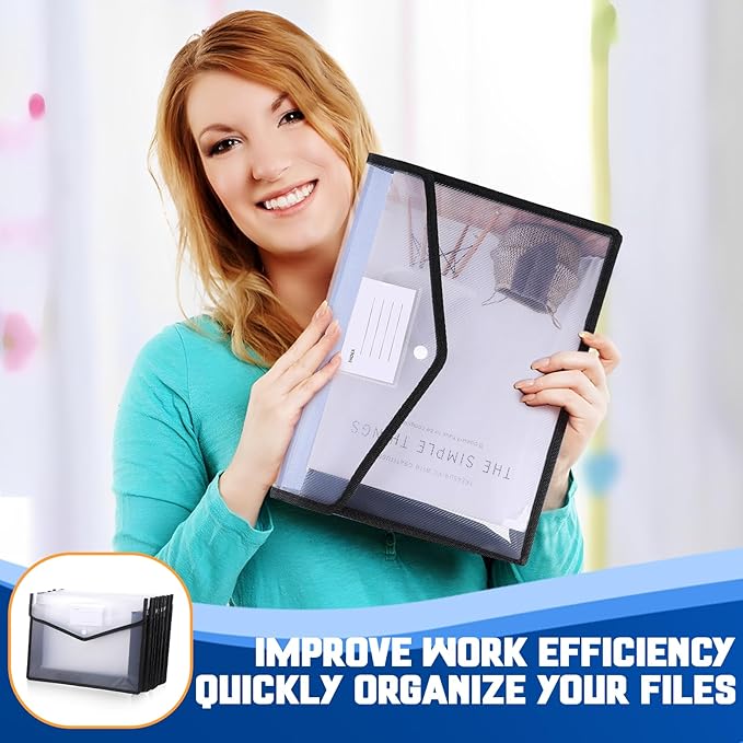 10-Pack Plastic File Folders Expanding Document Organizer with Snap Closure, Waterproof Transparent Pouch for Standard Letter Size Papers, Envelope Wallet with Card Slot & Durable PP Material