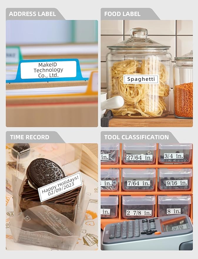 Makeid E1 Portable Label Maker - Bluetooth Compatible Thermal Printer - QWERTY Keyboard, 4.42" LCD Screen - Prints 9mm, 12mm, 16mm Clear Waterproof Sticker Labels - Includes USB Cable