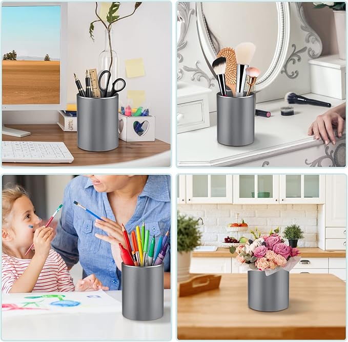 Pen Holder for Desk, Pencil cup Pen Organizer for Desk Metal Pencil Holder Pen Cup and Storage Box for Office, School, Home, and Kids Non-slip silicone bottom 3.93 * 3.14inch (Grey)