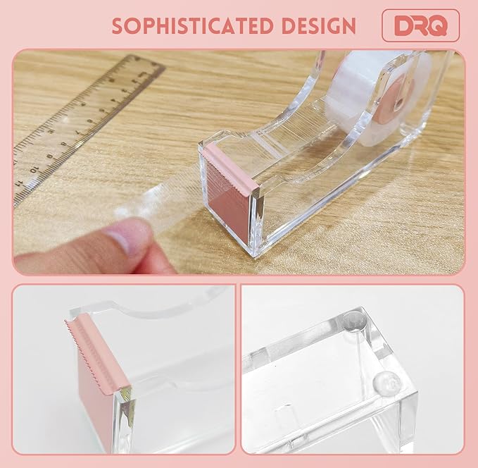DRQ Pink Desk Organizers and Accessories Office Supplies, 10Pcs Set for Office with Stapler, Tape Dispenser, Pens, Pen Holder, Phone Holder, Tape, Ruler, 1 Box Staple, Scissors and 1 Box of Clip